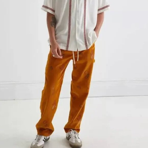 Urban Ourfitters BDG Embroidered Corduroy Painter Pant Orange Pull On Mens Small - Picture 1 of 13